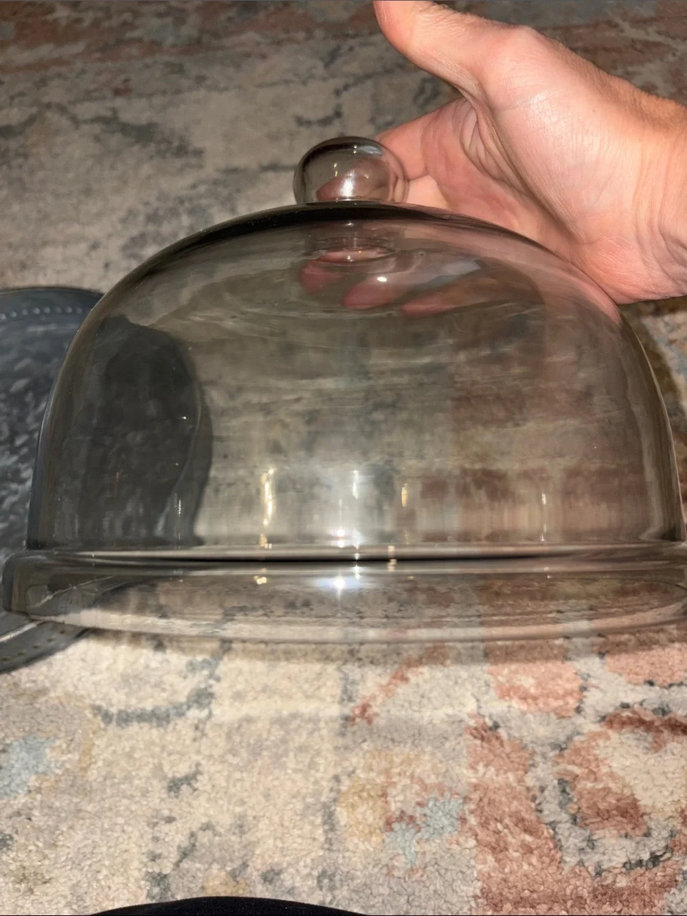 Glass Dome Server with Gray Metal Base